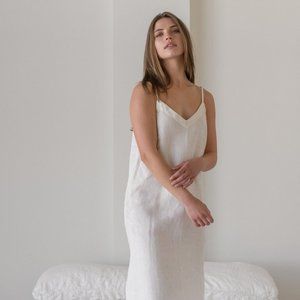 Laude the Label Suri Slip Dress - Oatmilk Stripe - Size M/L